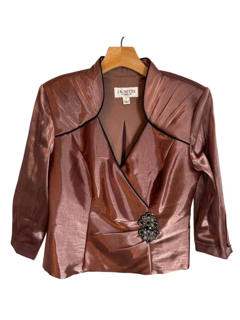 J.R.Nites By Carol Lin Blouse Size 10 Pink Embellished Women Blouse